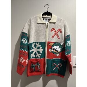 Star Wars Disney Ewok Christmas Spirit Jersey Zip Cardigan Sweater XS 42” Chest